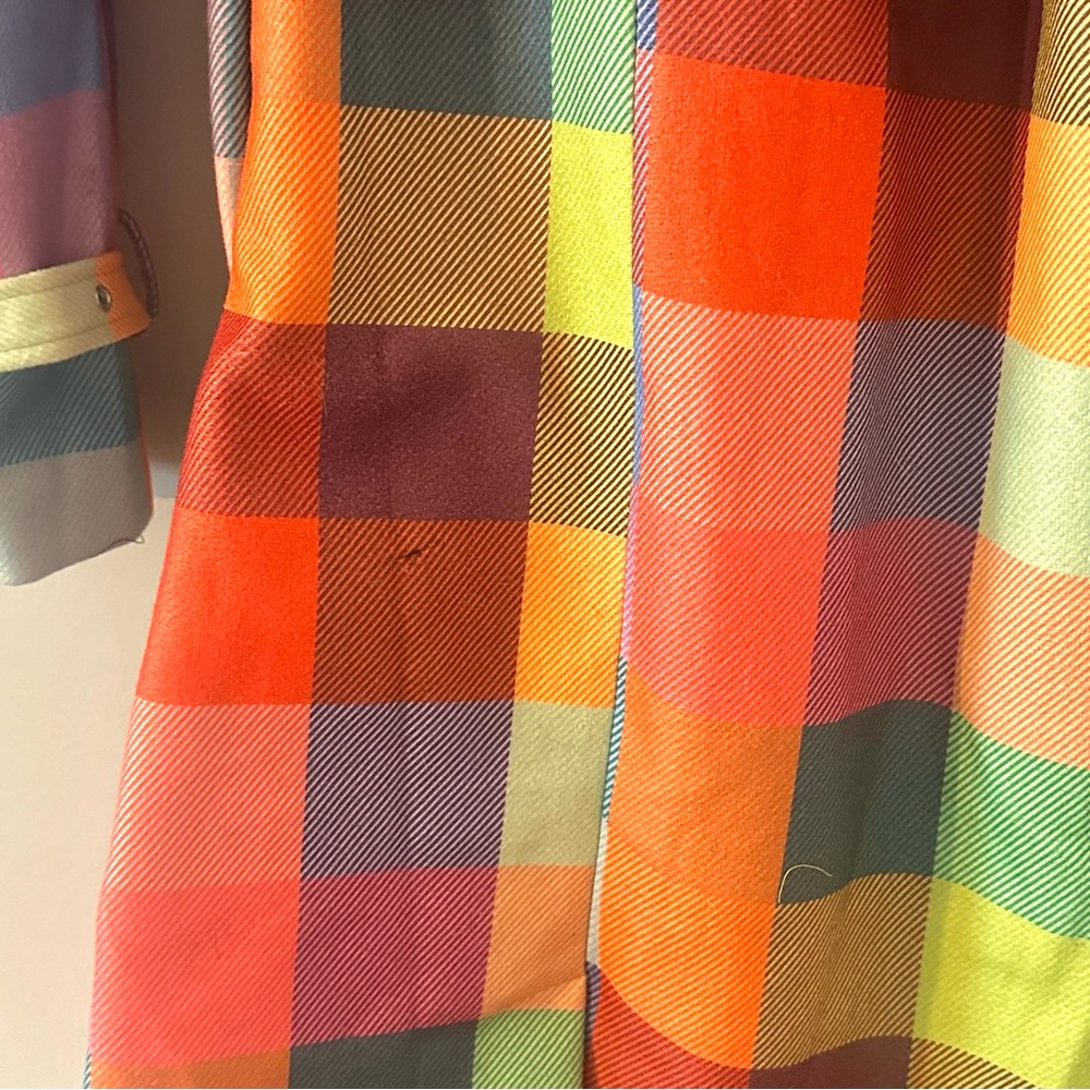 Colorful Plaid Trench Coat Belted Statement Jacket Women’s Small - Picture 5 of 5